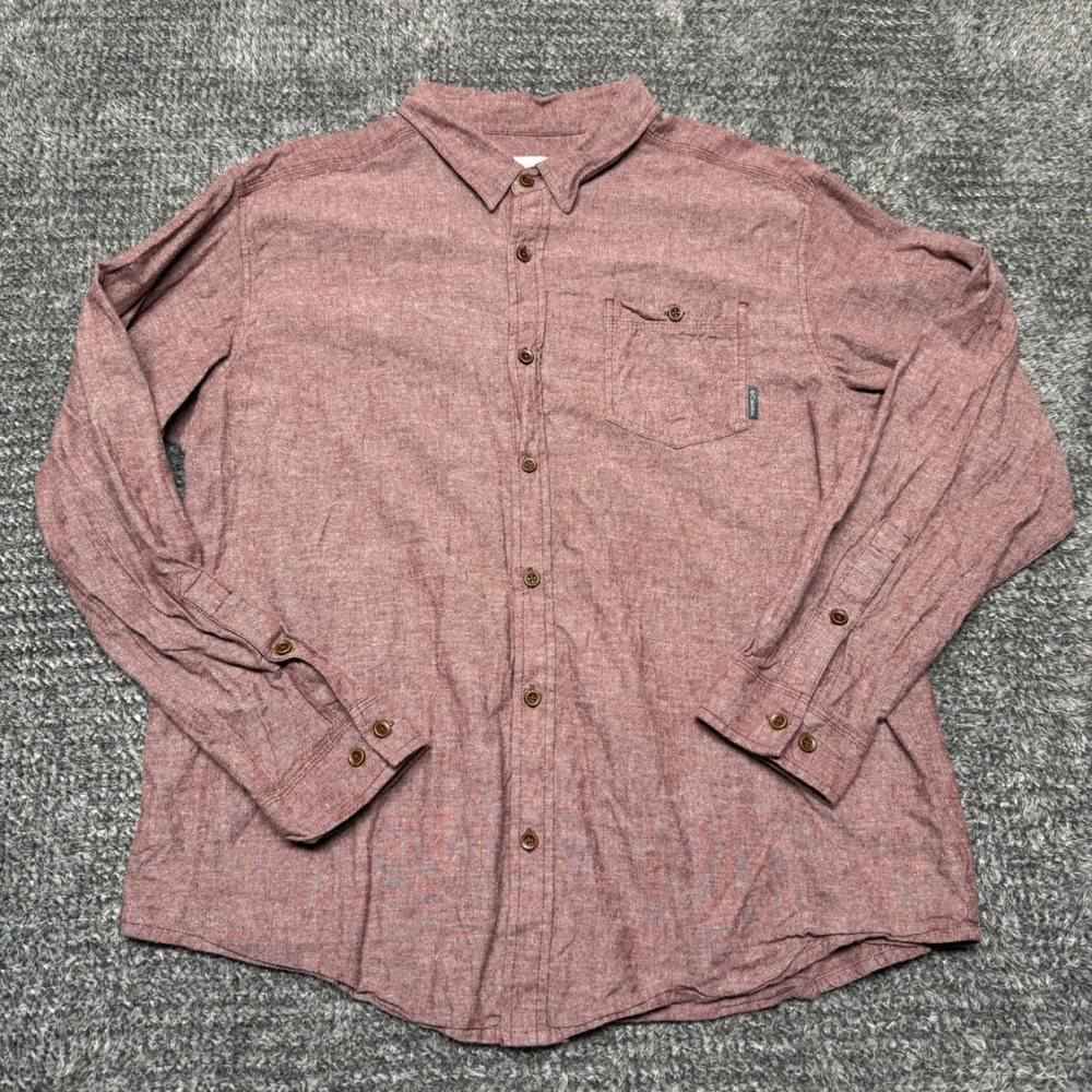 Columbia Mens‎ Long Sleeve Button Up Shirt XL Red Flannel Outdoor Hiking
